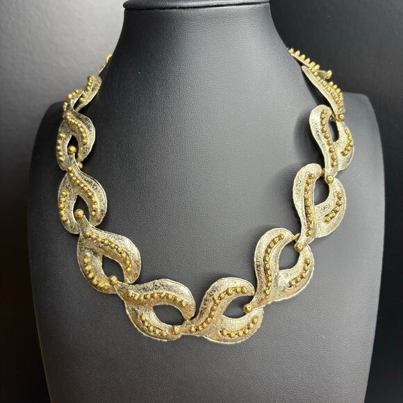 IXEL Handmade Brutalist Necklace Silver and Gold Necklace Made In Mexico Choker - Picture 1 of 5